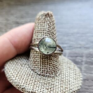 Elegant Silver Ring with Prehnite in Epidote Stone